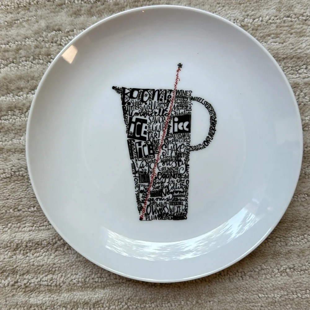 Set of 4 Crate Barrel Appetizer Plates Drinks Shake Sip Stir Chill